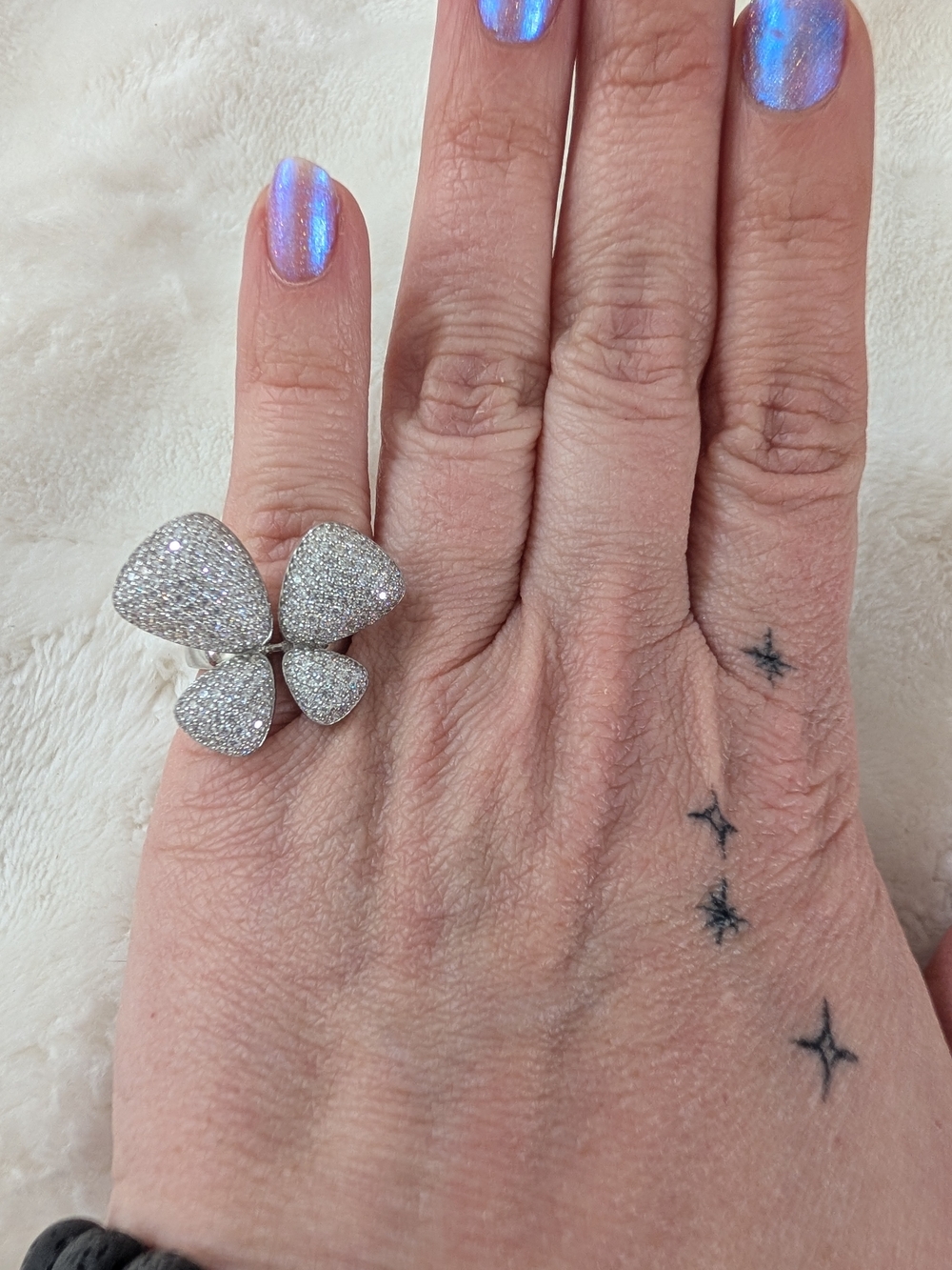 KLEO 925 Sterling Silver Pavé CZ Butterfly Statement Ring Size 5